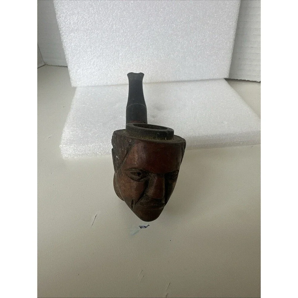 OLD MAN FACE CARVED PIPE Wooden Vintage And Rare Made In France